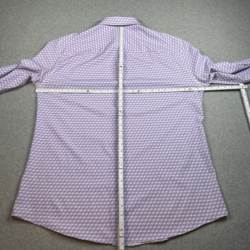 Alfani Slim Fit Purple Geometric Dress Shirt 17-17.5x36-37 (XL) Stretch - Picture 5 of 7